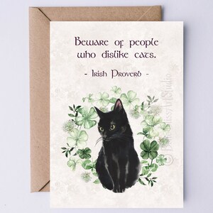 Tarjeta imprimible amante de los gatos Cuidado con las personas a las que no les gustan los gatos - Tarjeta digital irlandesa - Tarjeta de proverbio de Irlanda Descarga instantánea