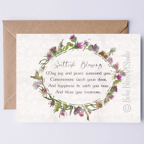 DIGITAL Scottish Thistle Card - Scottish Wedding Blessing May Joy & Peace surround you... Printable Anniversary Notecard Birthday Card