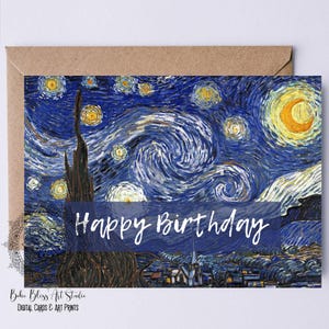 Vincent van Gogh The Starry Night Birthday Card to Print Art Lover DIGITAL Birthday Card Artist Art Major Student Teacher PRINTABLE Card