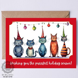 Karta świąteczna z kotem CYFROWA Życząca Ci Purrfect Holiday Season Karta DO DRUKU Karta świąteczna z kotem Fantazyjna karta z kotem Natychmiastowe pobranie