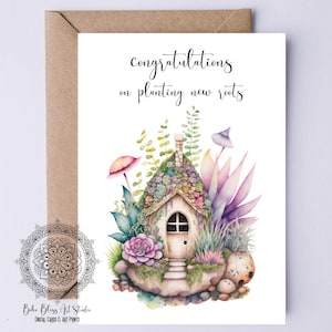 Carte numérique succulente de pendaison de crémaillère Carte imprimable de félicitations pour la nouvelle maison - Félicitations pour avoir planté de nouvelles racines Téléchargement instantané