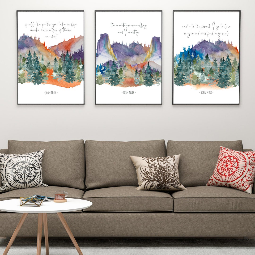 John Muir Digital Art Set - 3 Nature Quote Wall Art Prints ...