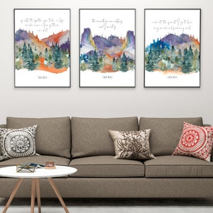 Ensemble d&#39;art numérique John Muir - 3 impressions d&#39;art mural citations sur la nature | Art environnementaliste | Cadeau câlin d&#39;arbre ! Téléchargement instantané
