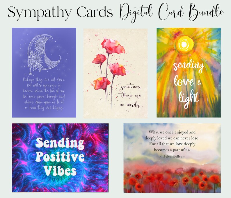 Sympathy Card Printable 5 Card Bundle Condolences Card Loss Etsy