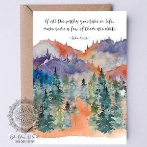 Citation de John Muir sur tous les chemins que vous prenez dans la vie Carte NUMÉRIQUE Citation sur la nature Carte IMPRIMABLE Retraite Remise des diplômes Anniversaire
