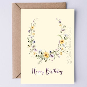 Tarjeta de cumpleaños irlandesa para imprimir tarjeta de cumpleaños digital de Irlanda de flores silvestres y tréboles Tarjeta de cumpleaños imprimible para su abuela mamá esposa