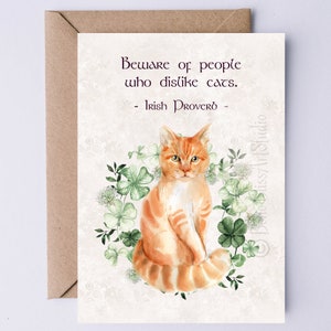 Cat Lover Printable Card Beware of People Who Dislike Cats - Irish Digital Card - Ireland Proverb Card Instant Download