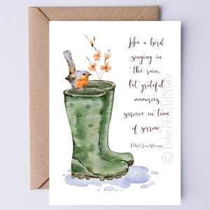 Citation de Robert Louis Stevenson comme un oiseau qui chante sous la pluie... Carte de sympathie NUMÉRIQUE Carte de condoléances de deuil imprimable pour une perte de deuil