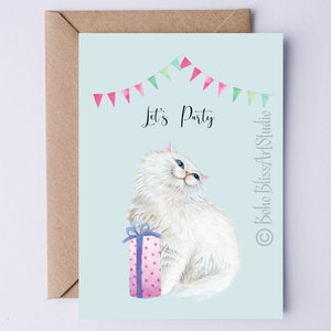 Cartão de gato Convite para festa digital de gato - Amante de gatinhos Cartão de aniversário para impressão - Cartão de formatura - Cartão de felicitações de gato Aposentadoria Novo emprego