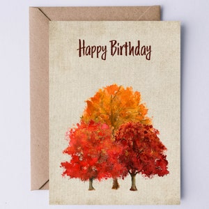 Herfst verjaardagskaart afdrukbaar | Prachtige herfst esdoorn bomen aquarel artwork | Voor familie en vrienden met herfstverjaardagen Digitale download