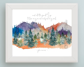 John Muir citeer afdrukbare kunst en in het bos ga ik mijn verstand verliezen & mijn ziel vinden digitale natuurmuurkunst - Tree Hugger Environmentalist