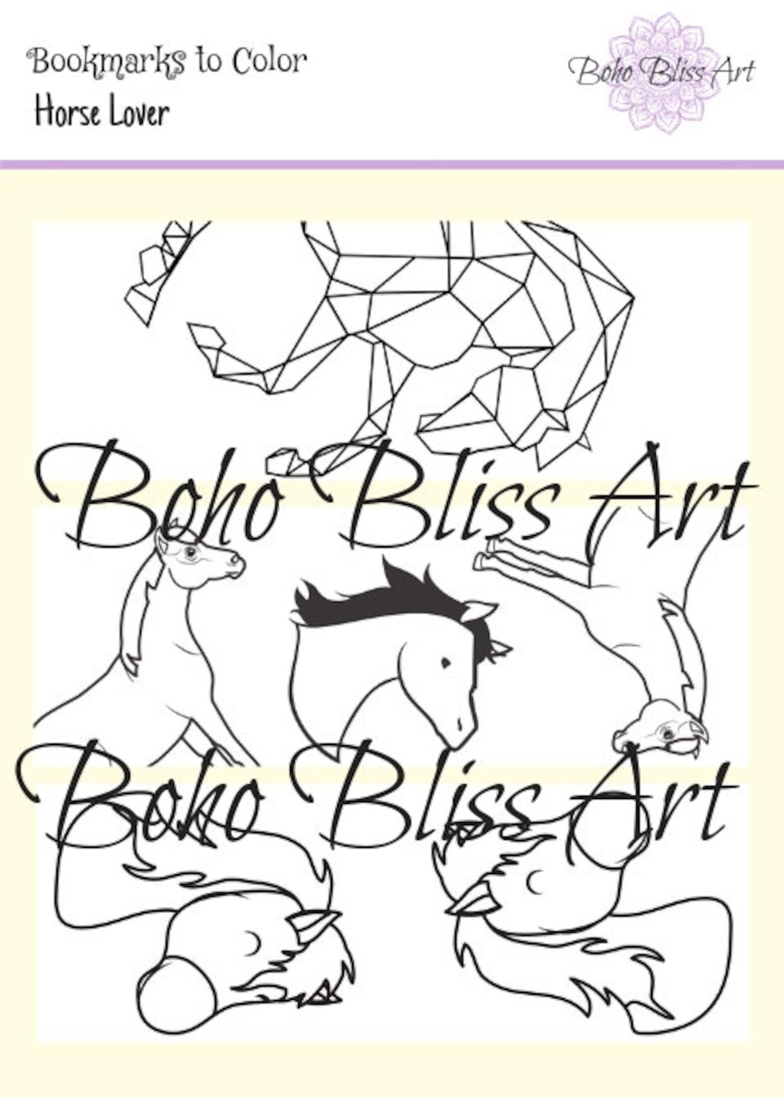 horse lover bookmarks to color 2 printable sheets of 6 total etsy