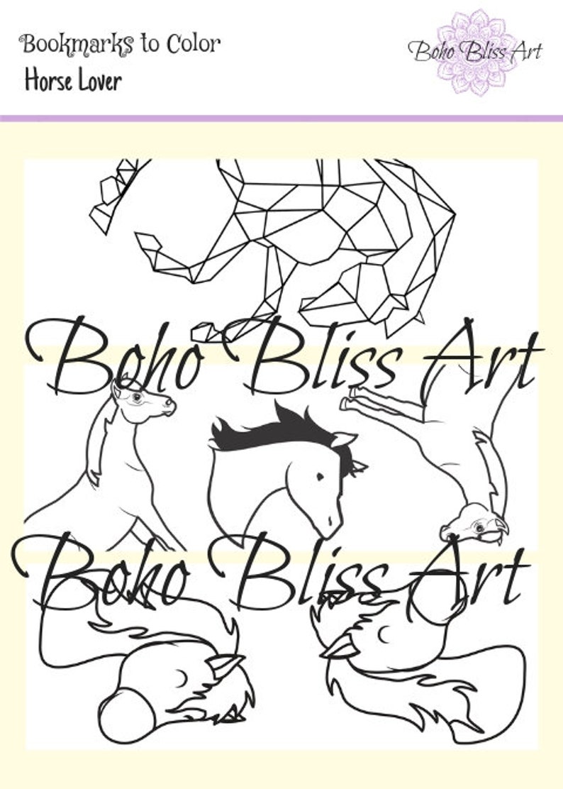horse lover bookmarks to color 2 printable sheets of 6