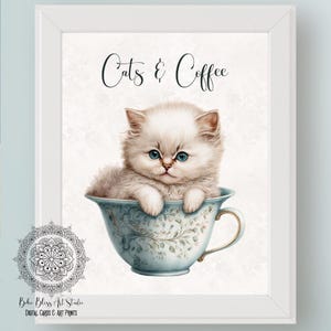 Cats & Coffee DIGITAL Art Print Cat Kitchen Art PRINTABLE Cat Wall Decor Cat Lover Gift Idea Instant Download