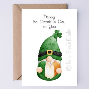 Carte numérique de la Saint-Patrick - Carte irlandaise imprimable Gnome et drapeau de l'Irlande Carte de la Saint-Patrick à téléchargement immédiat Carte de l'Irlande