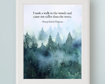 Henry David Thoreau Zitat Printable Art Nature Digital Art Print I Take a Walk in the Woods Tree Huggers Geschenk für ihn Papa Ehemann Vater Sohn