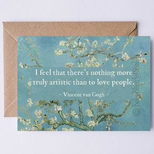 Biglietto stampabile con citazione di Vincent van Gogh Partecipazione di nozze con fiori di mandorlo - Sento che non c'è niente di più veramente artistico che amare qualcuno.