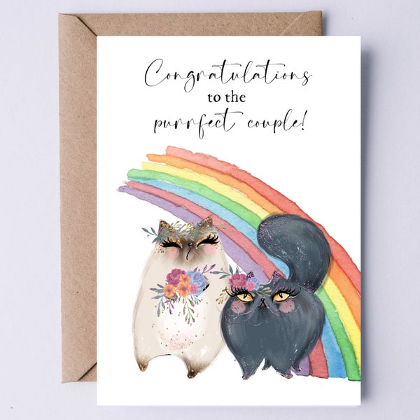 LGBTQ Wedding Card Printable for Cat Lovers | Congratulations to the Purrfect Couple! Cute Cat Couple | Digital Download
