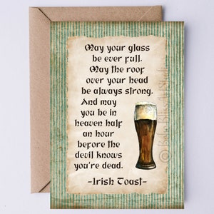 Irish Toast Druckbare Karte Möge dein Glas immer voll sein... Irland Toast digitale Karte Irischer Humor digitale Karte für Ihn Ruhestand Karte Vater