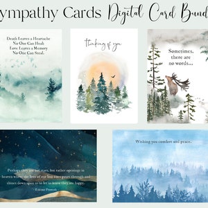 Ensemble de cartes de condoléances - Cartes numériques pour les condoléances Décès d’un être cher ou d’un ami | 5 cartes pour le soutien émotionnel, le chagrin, la perte