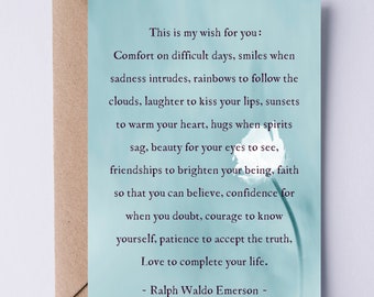 Ralph Waldo Emerson Quote Digitale Kaart Dit is mijn wens voor uw ... Graduation Card - Emotionele ondersteuning Verjaardag Notecard Adduction Recovery