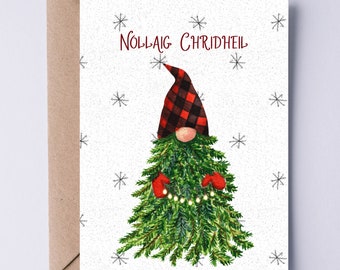 Nollaig Chridheil Digital Card | Scottish Gaelic Merry Christmas Printable Card | Buffalo Plaid Gnome Holiday Notecard | Instant Download
