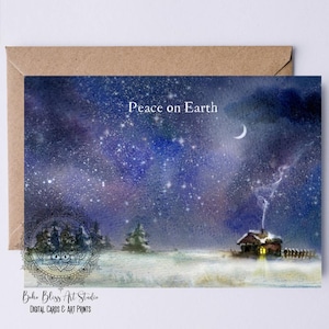 Peace on Earth PRINTABLE Christmas Card Winter Solstice DIGITAL Card Nature Holiday Card to Print Instant Download