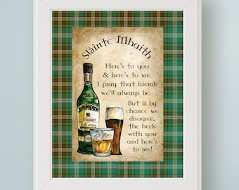 Irish Toast Printable Wall Art Slàinte Mhaith: Here's to you & here's to me. Ireland Lover Gift | Funny Home Bar Decor