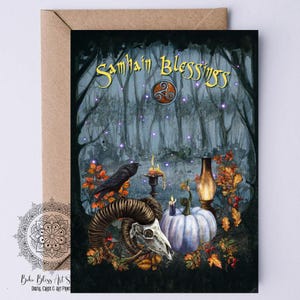 Samhain Blessings DIGITAL Card Pagan PRINTABLE Notecard Druid Halloween Card Celtic Wheel of the Year Fall Card Instant Download