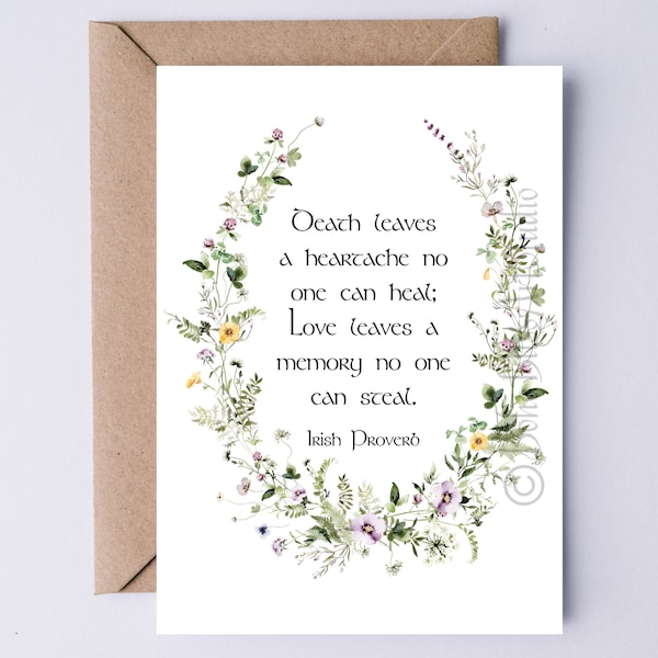 Irish Sympathy Card Printable Death Leaves a Loss No One Can Heal - Ireland Condolences Card Mother Father Wife Husband Sympathy Card