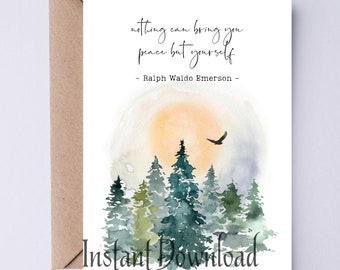 Ralph Waldo Emerson Quote Printable Card Niets kan je vrede brengen behalve jezelf - Inspirerende Quote Wenskaart - Afstudeerkaart