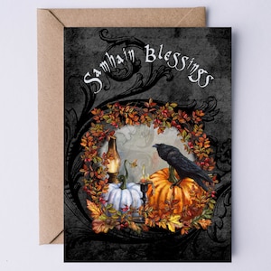 Carte Samhain | pour notes païenne | Carte d'Halloween numérique | Carte de voeux d'automne Roue celtique de l'année à téléchargement immédiat
