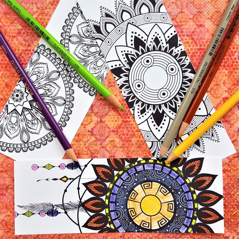 mandala bookmarks to color 2 printable sheets of 6 total