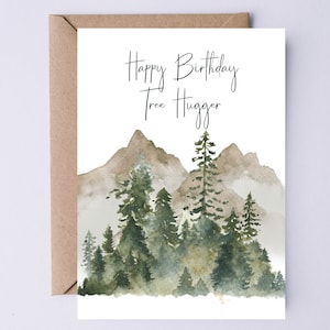 Nature Birthday Card Environmental Digital Birthday Card Forest & Mountains Watercolor Instant Download  Tree Hugger Birthday Card