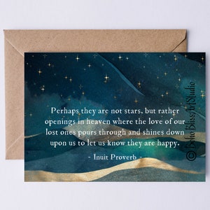 Proverbe inuit Ce ne sont peut-être pas des étoiles mais plutôt des ouvertures dans le ciel Carte numérique de sympathie Carte imprimable de condoléances pour le deuil