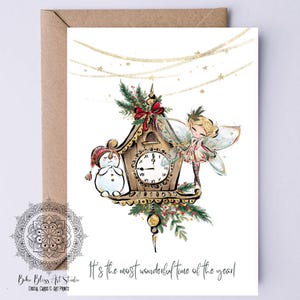 DIGITALE kerstfee-kaart Het is de mooiste tijd van het jaar! Grillige blonde fee AFDRUKBARE vakantiekaart direct downloaden