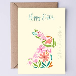 Carte numérique lapin de Pâques Hoppy Easter Carte IMPRIMABLE Fleurs sauvages Carte de Pâques Téléchargement instantané