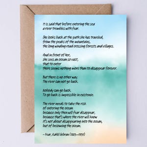 Fear Kahlil Gibran Poem On dit qu'avant d'entrer dans la mer... Carte NUMÉRIQUE Citation inspirante Autonomisation Carte IMPRIMABLE Carte Courage