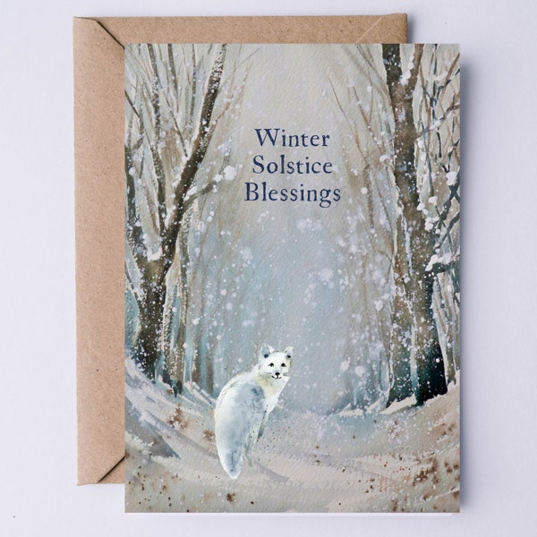 Winter Solstice Digital Card | Winter Solstice Blessings Card | Holiday Greeting Card | Arctic Fox Artwork Notecard | Instant Download