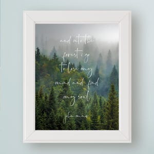 Cytat Johna Muira I w las idę Natura CYFROWY wydruk artystyczny John Muir Sztuka ścienna do druku - DO DRUKU Sztuka środowiskowa Prezent dla przytulania drzew