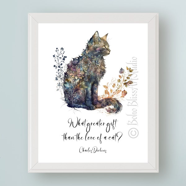 Charles Dickens Cat Quote Printable Art What greater gift than the love of a cat? Cat Digital Art Print - Cat Wall Art Instant Download