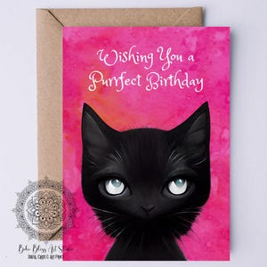 DIGITALE verjaardagskaart kat zwarte kat verjaardagskaart AFDRUKBARE verjaardagskaart ik wens leuk kitten kaart ik wens je een Purrfect-verjaardag