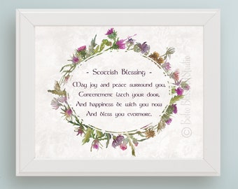 Scottish Blessing May Joy & Laughter Fill Your Home Scottish Thistle DIGITAL Art Printable - Scottish Wedding Gift - Scotland Blessing Art