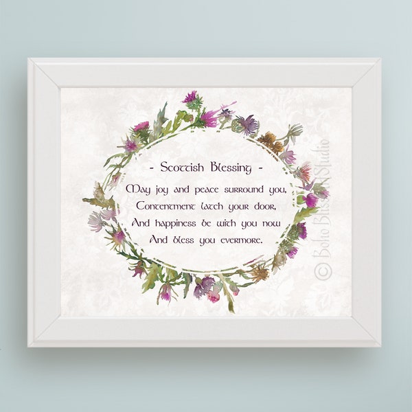 Scottish Blessing May Joy & Laughter Fill Your Home Scottish Thistle DIGITAL Art Printable - Scottish Wedding Gift - Scotland Blessing Art