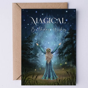 Magische verjaardagswensen afdrukbare kaart | Metafysische godin & universum Art Print | Digitaal downloaden