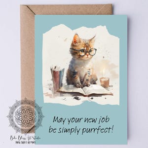 Digitale kaart Cat nieuwe baan Cat Lover Job Promotion Afdrukbare kaart nieuwe baan Gefeliciteerd kaart direct downloaden