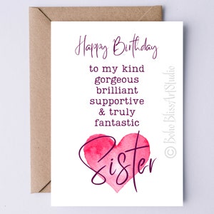 Carte d'anniversaire soeur, carte imprimable pour soeur affirmations, anniversaire carte numérique pour elle