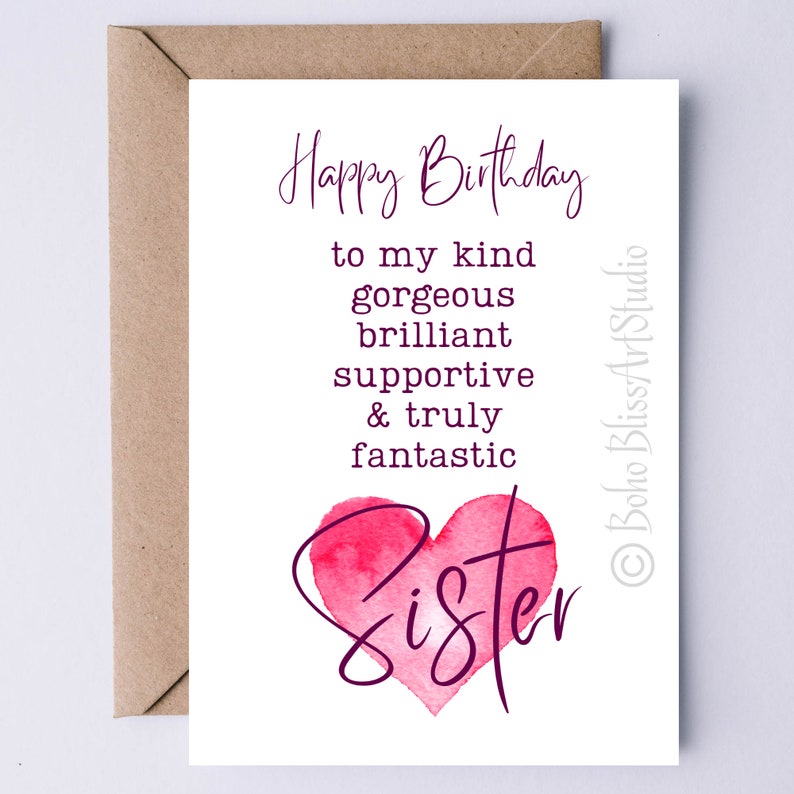 DIGITAL CARD Happy Birthday Sister Printable Card Sister Affirmations ...