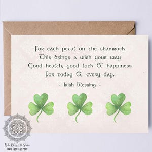 Benedizione per matrimonio irlandese Carta STAMPABILE Per ogni petalo del trifoglio... Benedizione irlandese Carta DIGITALE Carta per anniversario irlandese Carta di compleanno