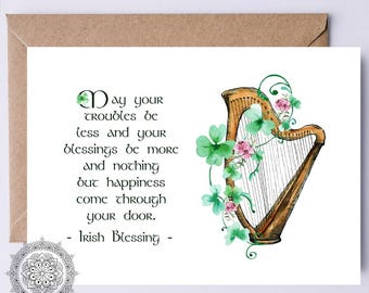Carte NUMÉRIQUE Bénédiction irlandaise, que vos problèmes soient moindres et que vos bénédictions soient plus nombreuses, carte de mariage irlandaise, carte d'anniversaire imprimable en Irlande